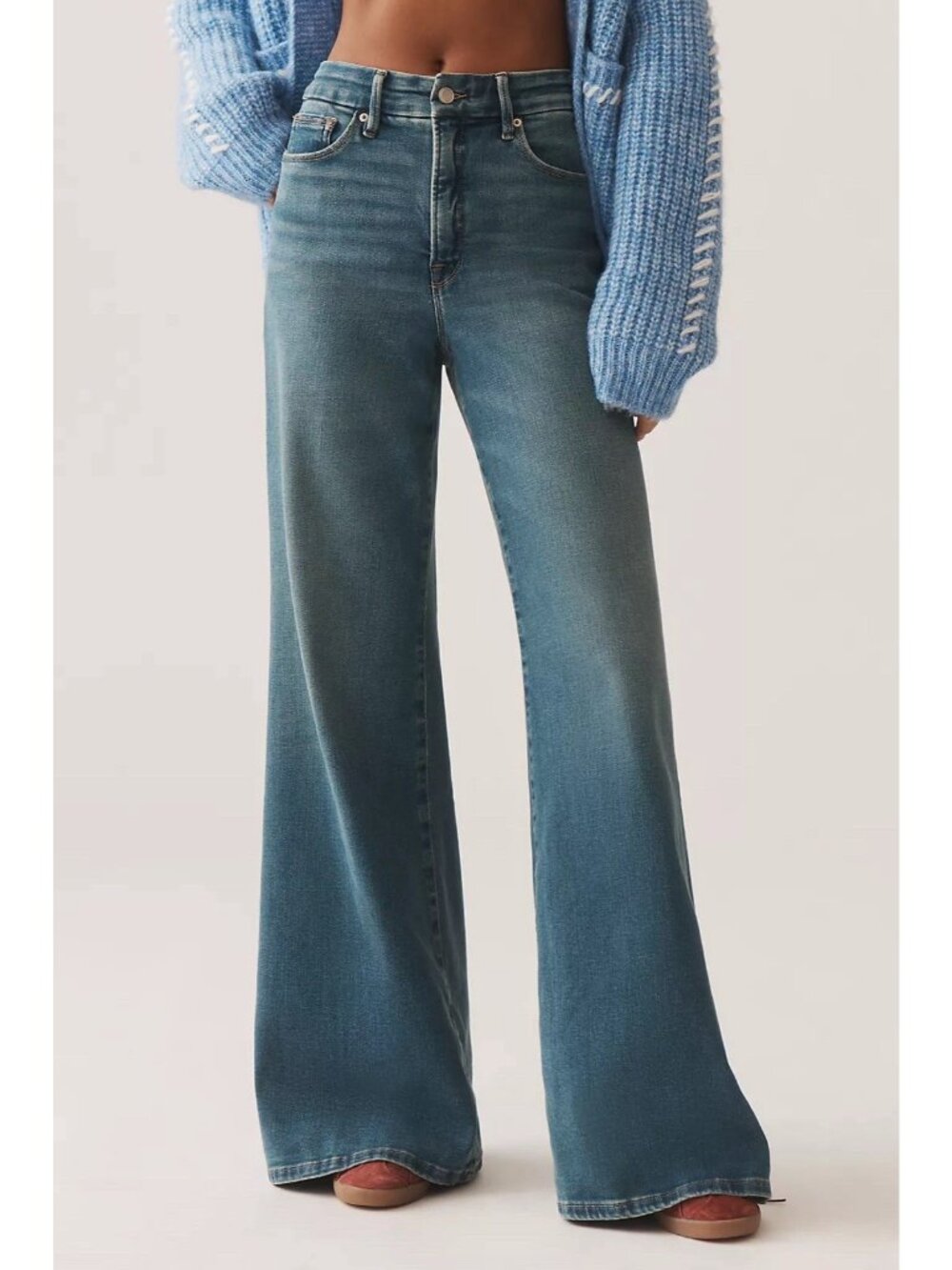 Good American Soft Tech Good Waist High-Rise Palazzo Jeans 2/26 NWT $188